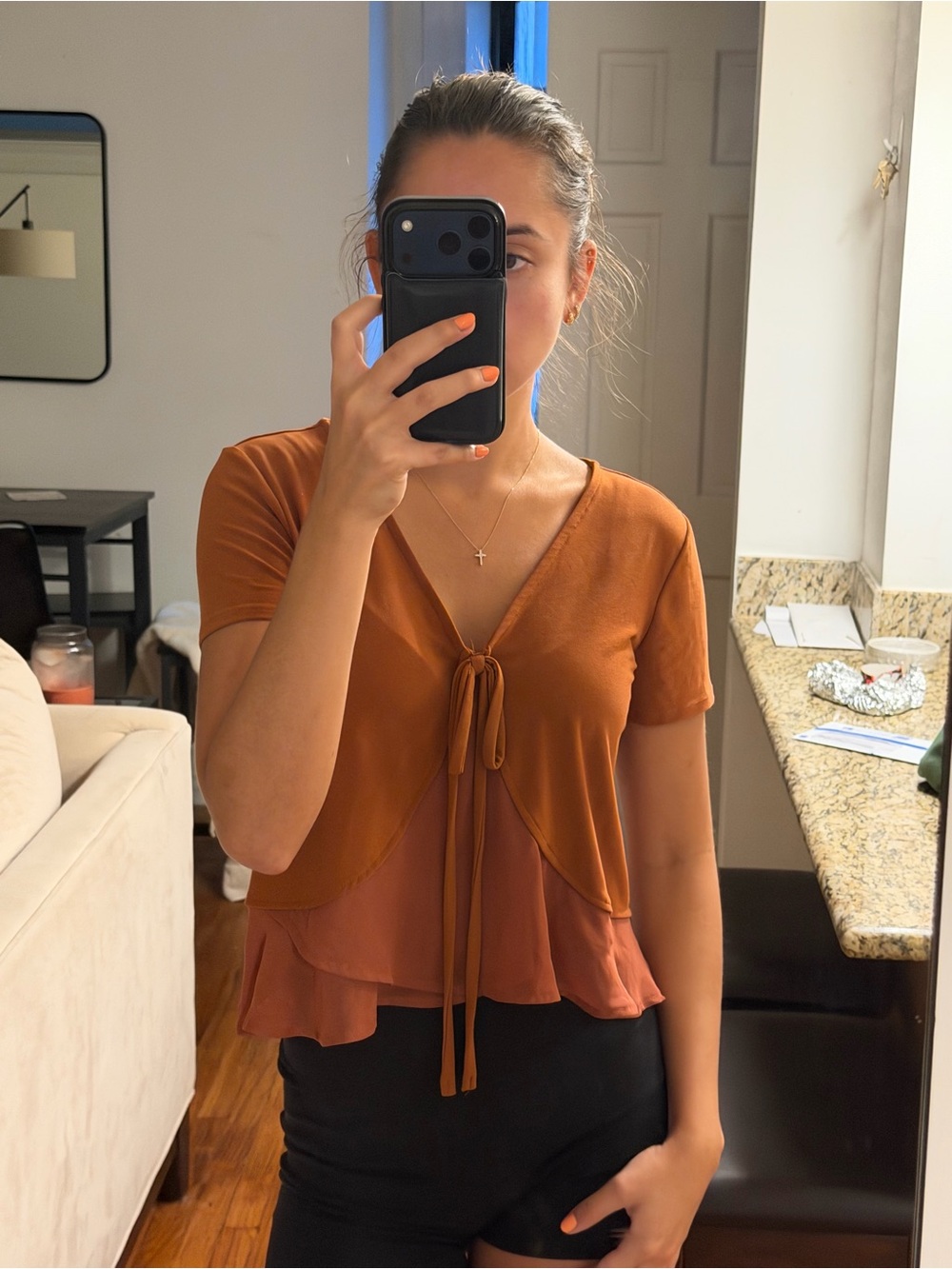 Bar III Tie-Front Women's Top - Lightweight Layered Blouse